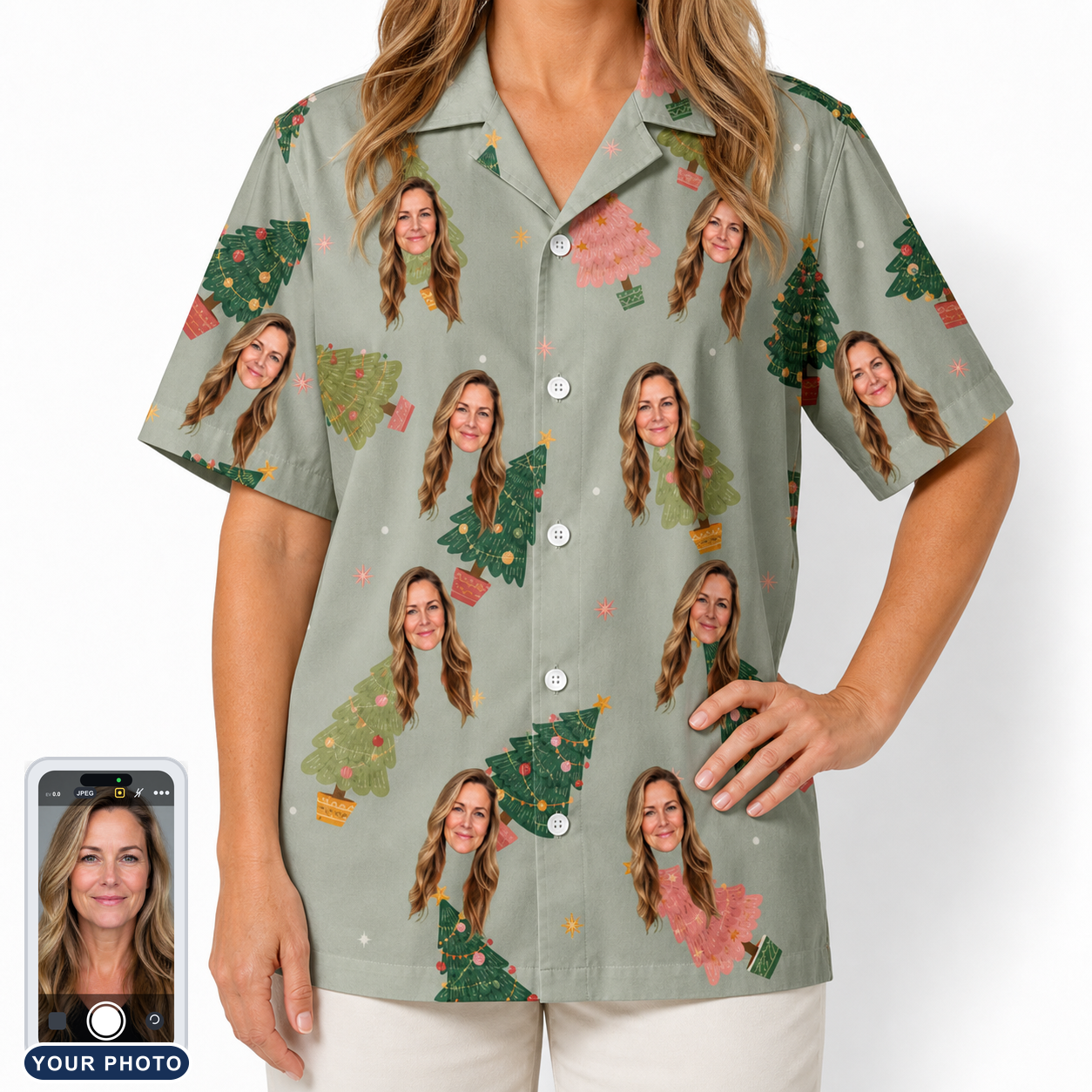 Women's Trimmed Tannenbaums Custom Face Hawaiian Shirt