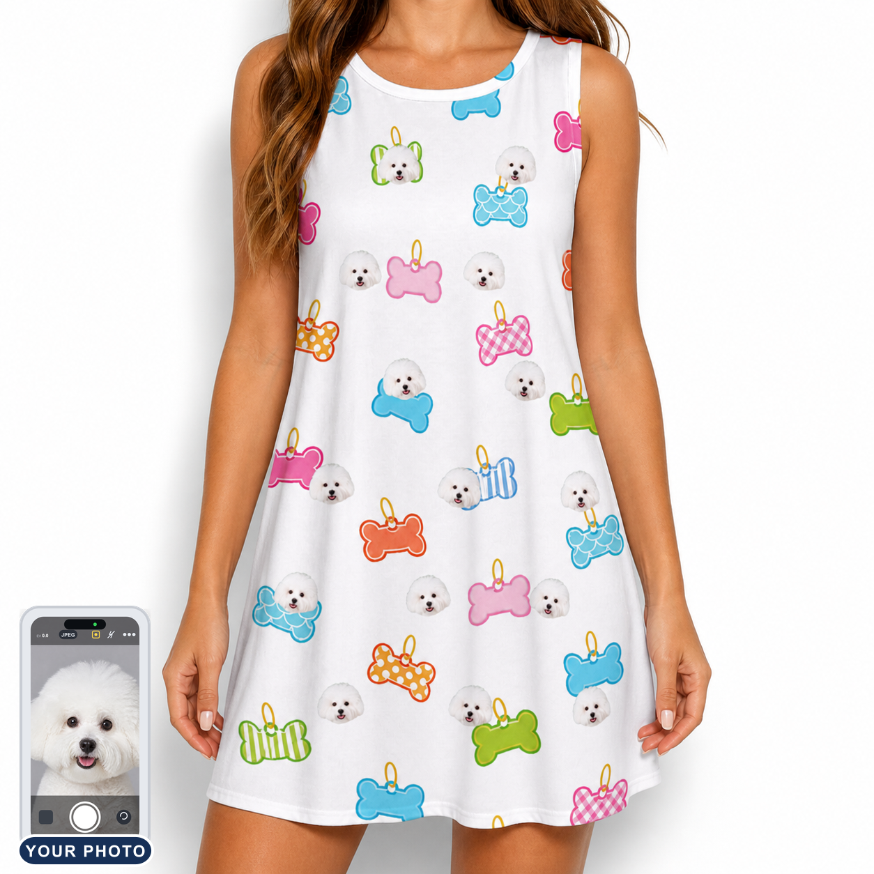 Women's Tag Wag Custom Dog Face Tank Dress