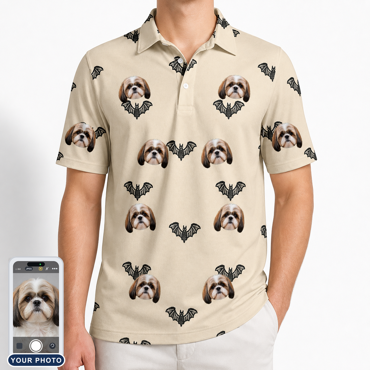 Men's Winged Whispers Custom Dog Face Polo Shirt