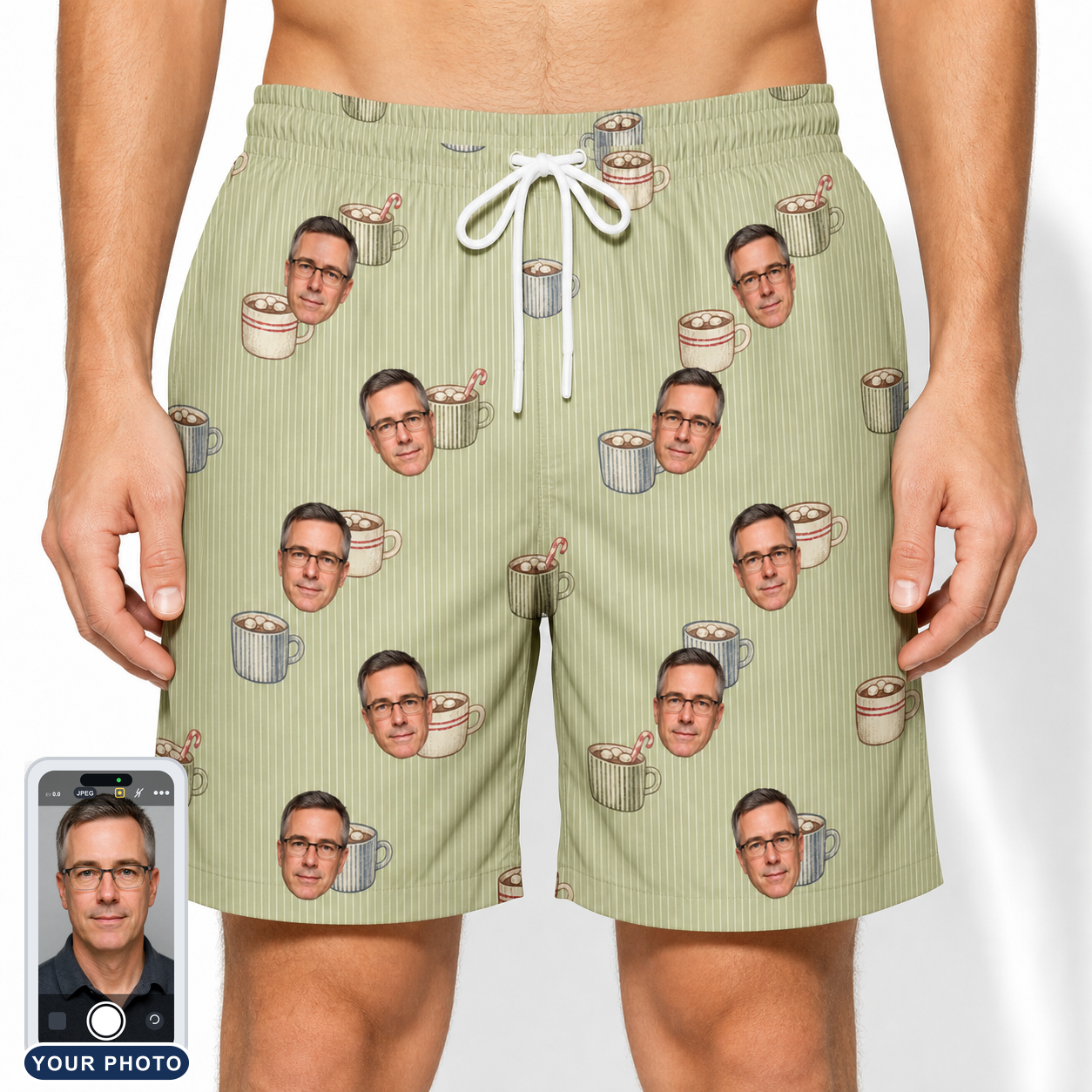 Men's Marshmallow Mugs Custom Face Beach Shorts