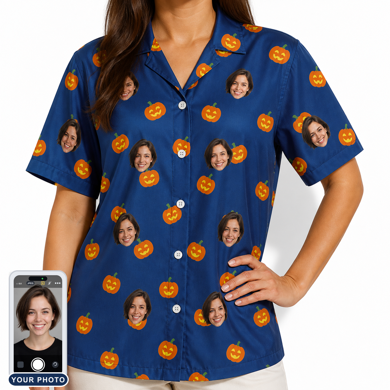 Women's Orange Oddities Custom Face Hawaiian Shirt