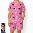 Men's Fuchsia Flock Custom Face Shirt & Shorts Set