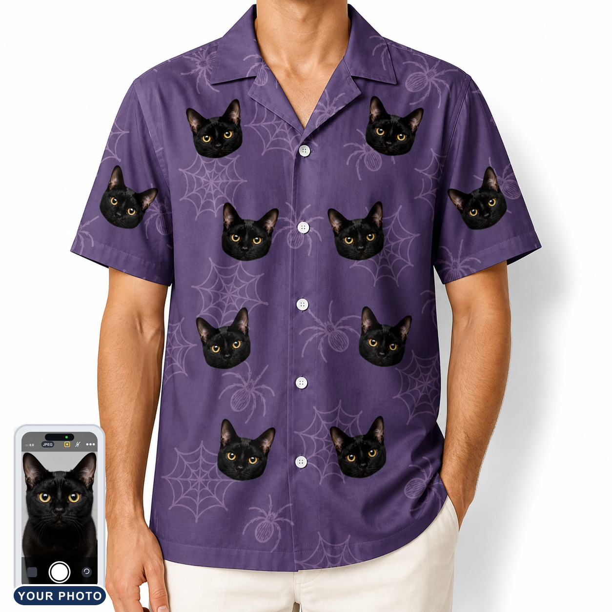 Men's Spider Social Custom Cat Face Hawaiian Shirt