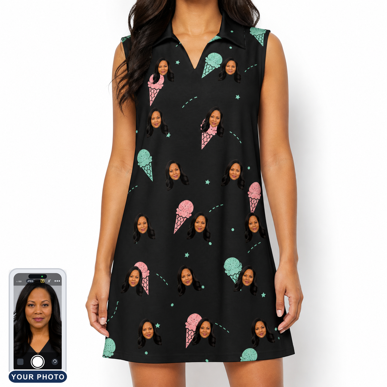 Women's Sundae Shore Custom Face V-Neck Dress