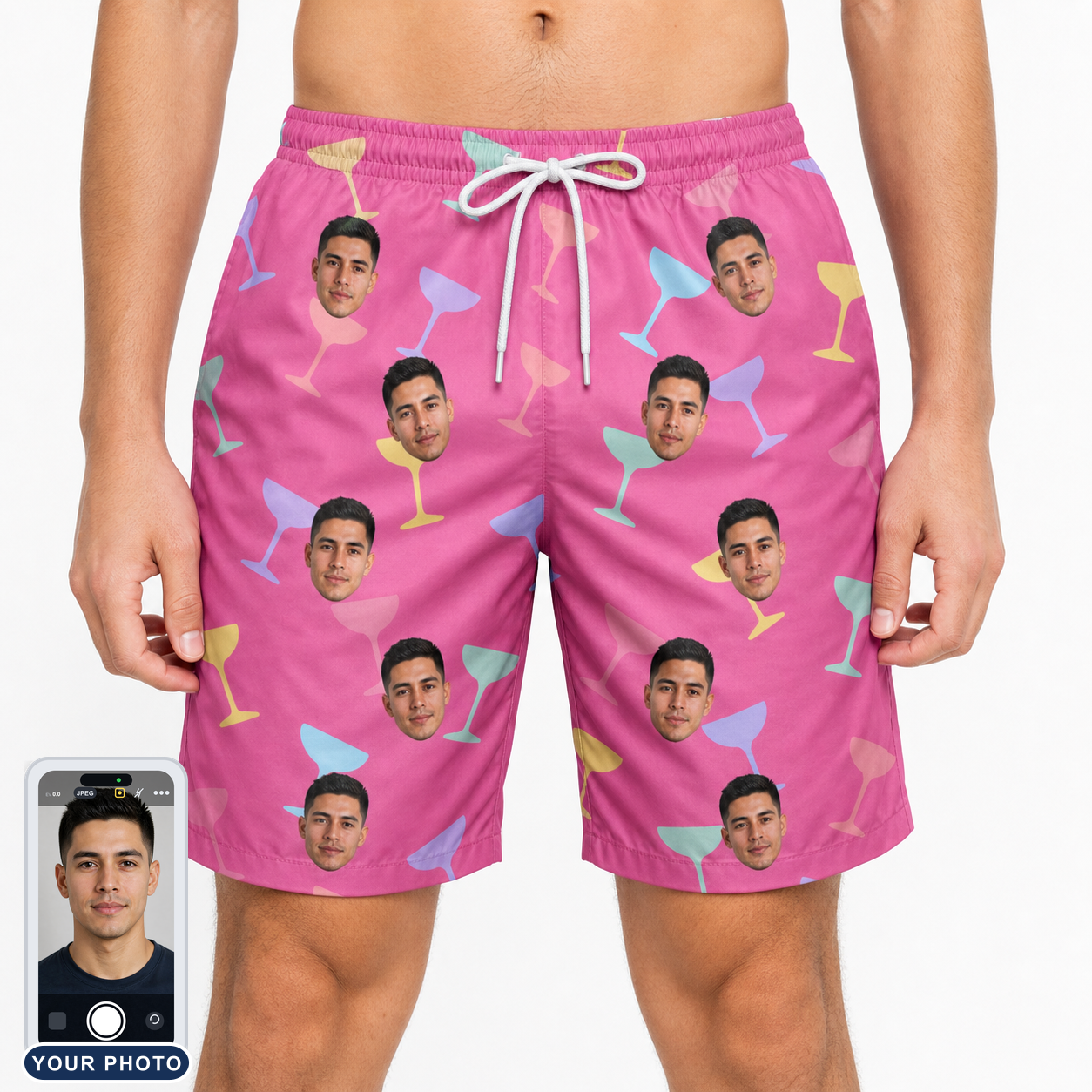 Men's Prosecco Pizzazz Custom Face Beach Shorts
