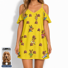 Women's Antler Antics Custom Dog Face Off-Shoulder Dress