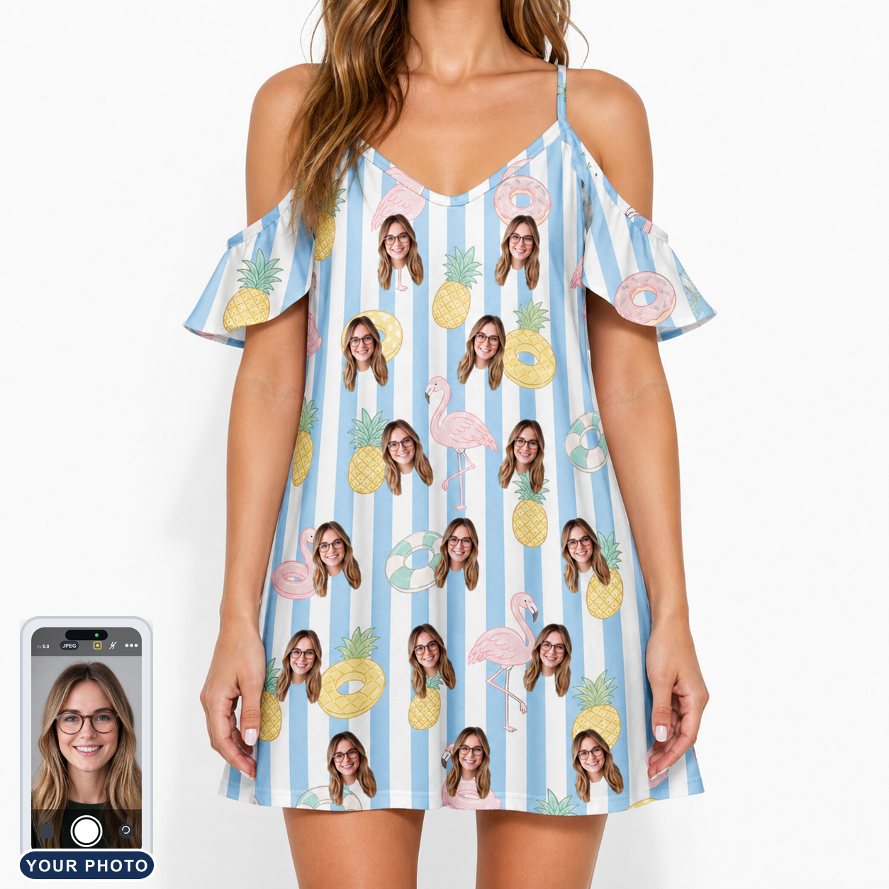 Women's Flamingo Fizz Custom Face Off-Shoulder Dress