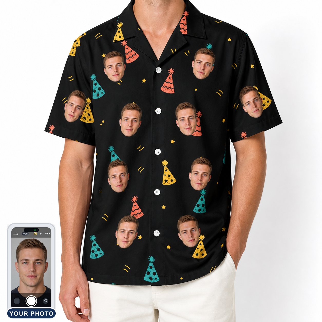 Men's Hooray Hats Custom Face Hawaiian Shirt