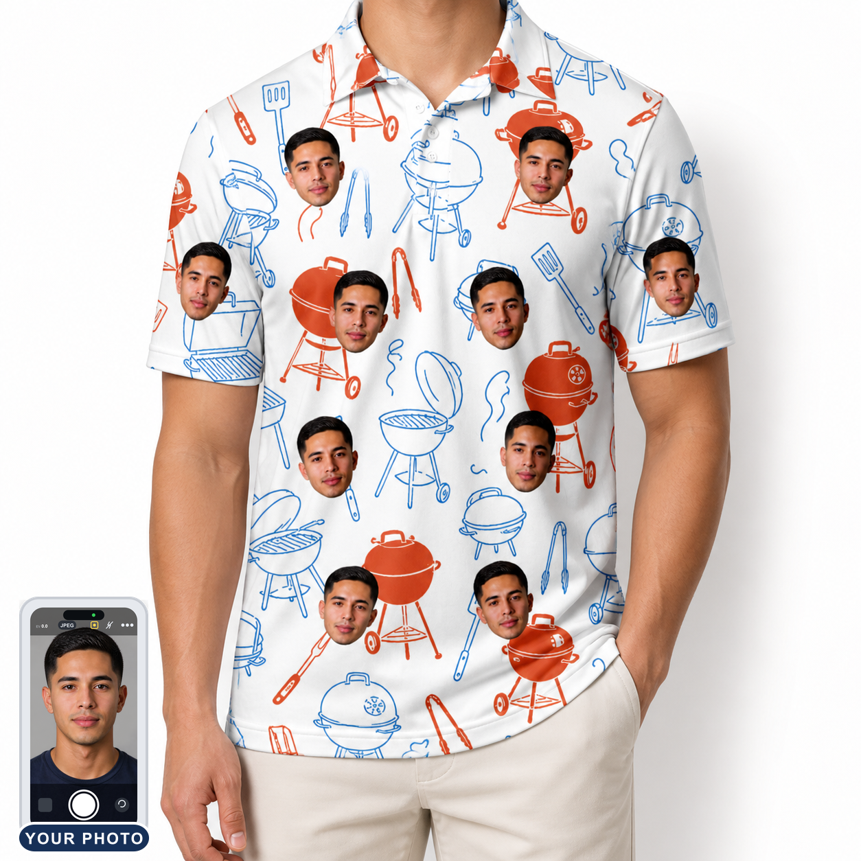 Men's Grill Rights Custom Face Polo Shirt