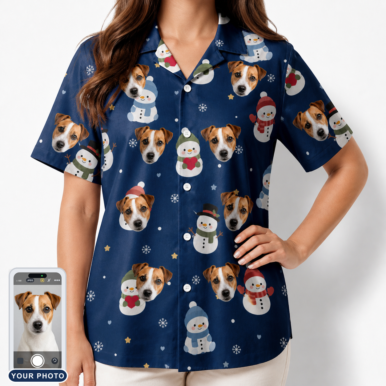 Women's Snowman Shenanigans Custom Dog Face Hawaiian Shirt