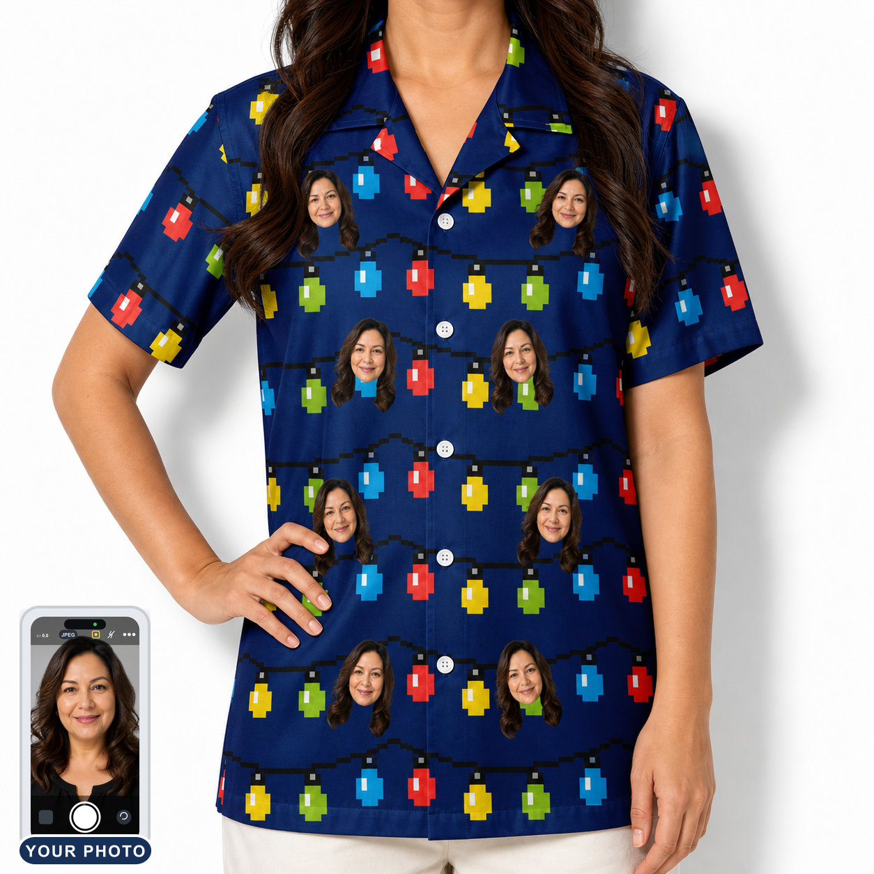 Women's Stringlight Soirée Custom Face Hawaiian Shirt