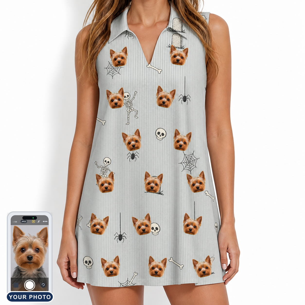 Women's Tombstone Tango Custom Dog Face V-Neck Dress