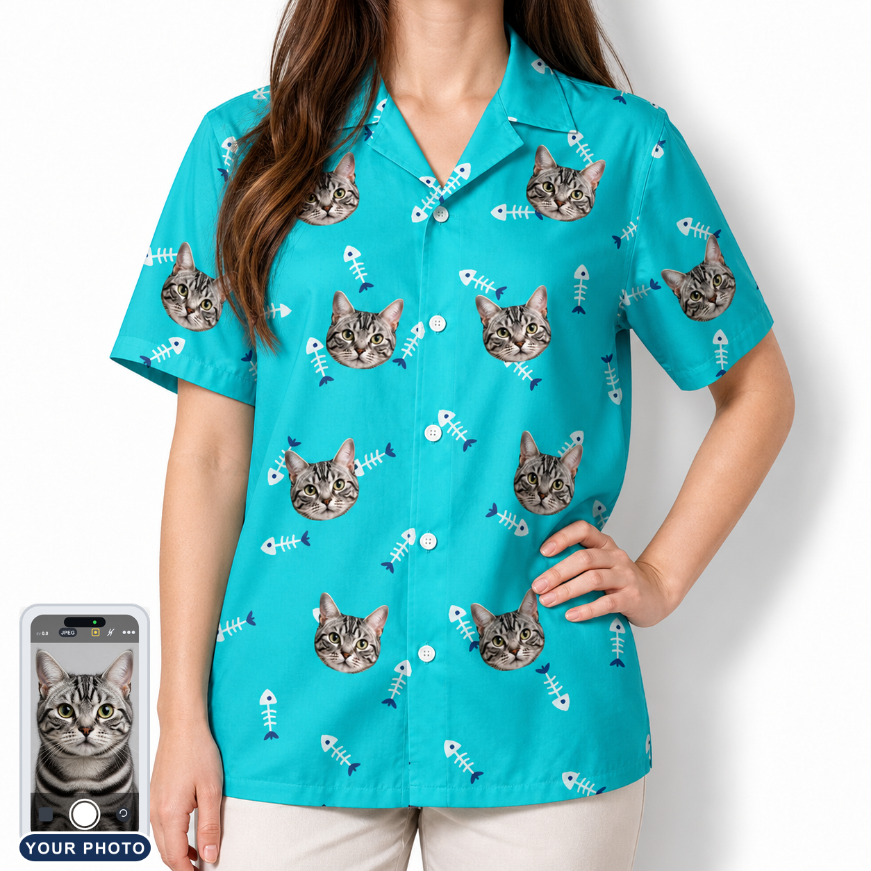 Women's Purrfect Pisces Custom Cat Face Hawaiian Shirt
