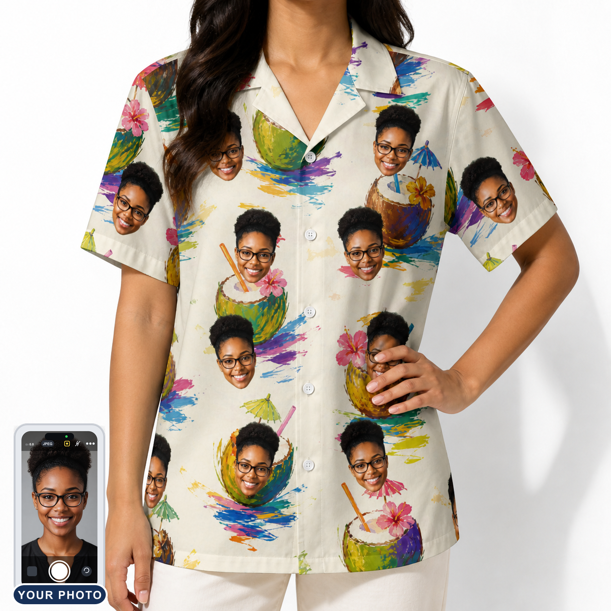 Women's Sundown Swizzles Custom Face Hawaiian Shirt