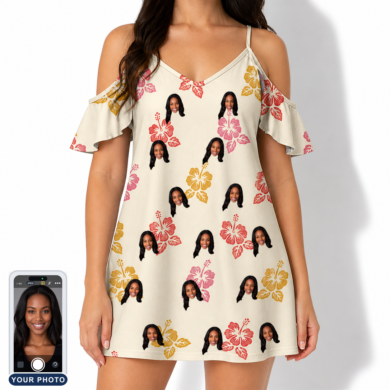 Women's Hibiscus Hustle Custom Face Off-Shoulder Dress