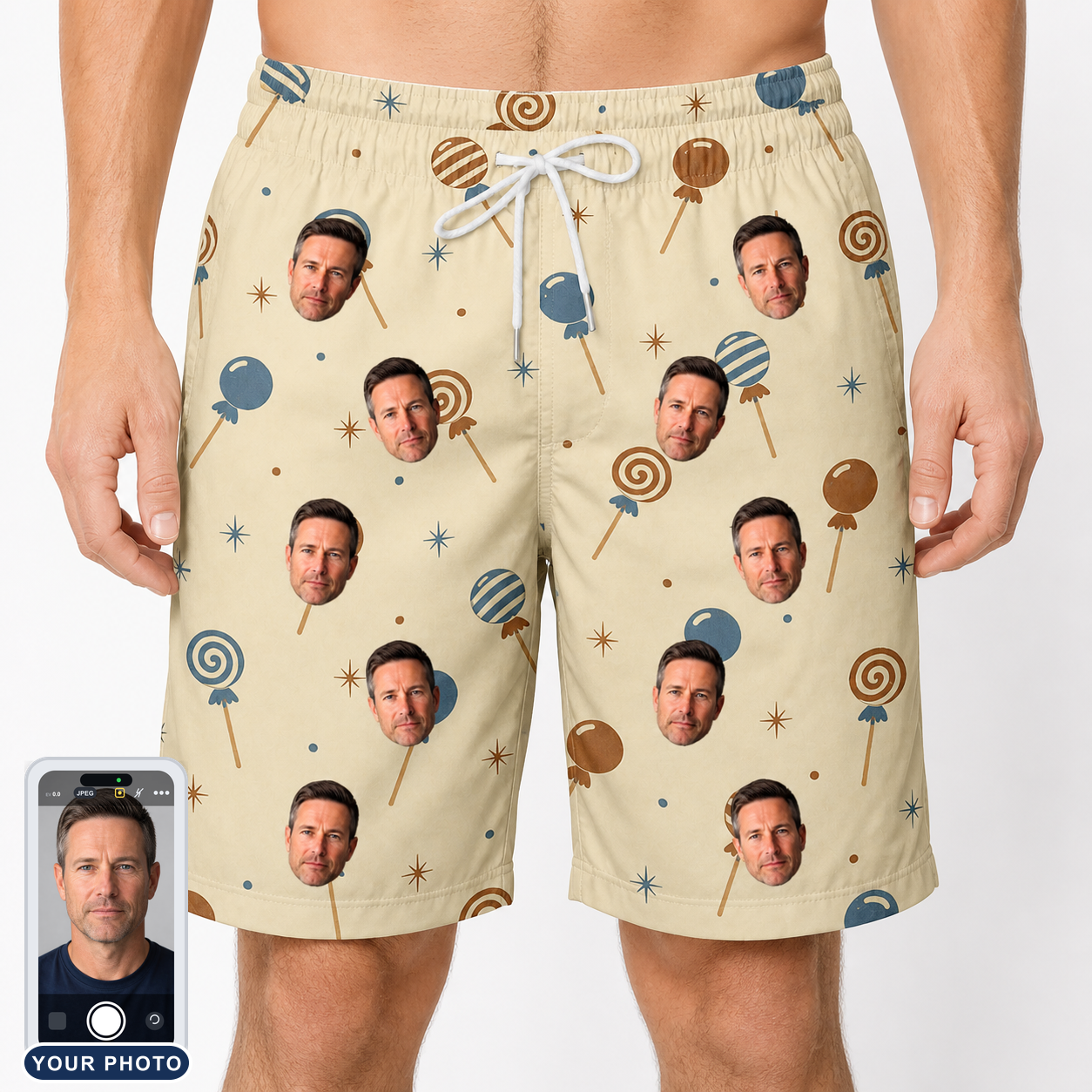 Men's Sugar Spin Custom Face Beach Shorts