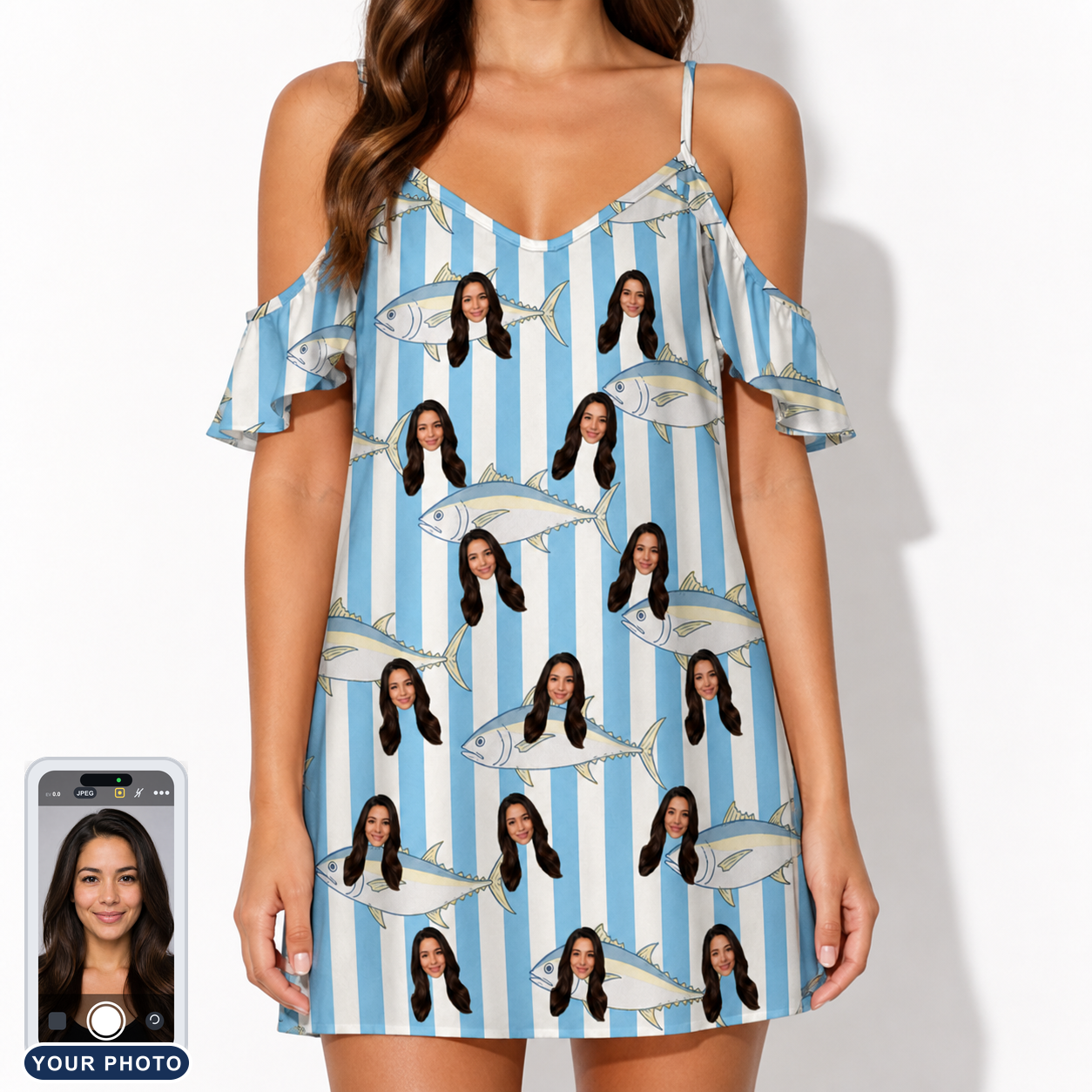 Women's Tuna Tactics Custom Face Off-Shoulder Dress
