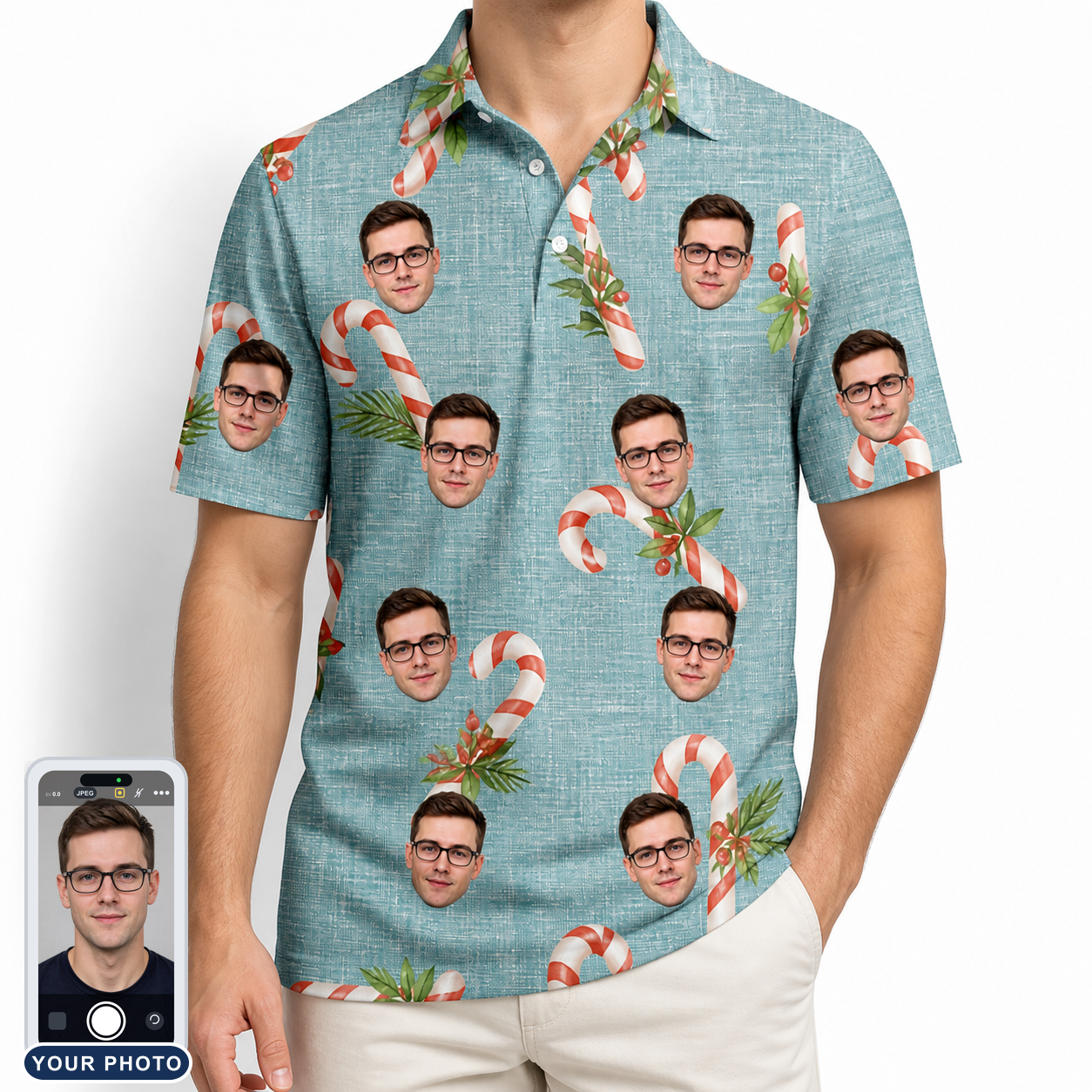 Men's Cane Carousel Custom Face Polo Shirt