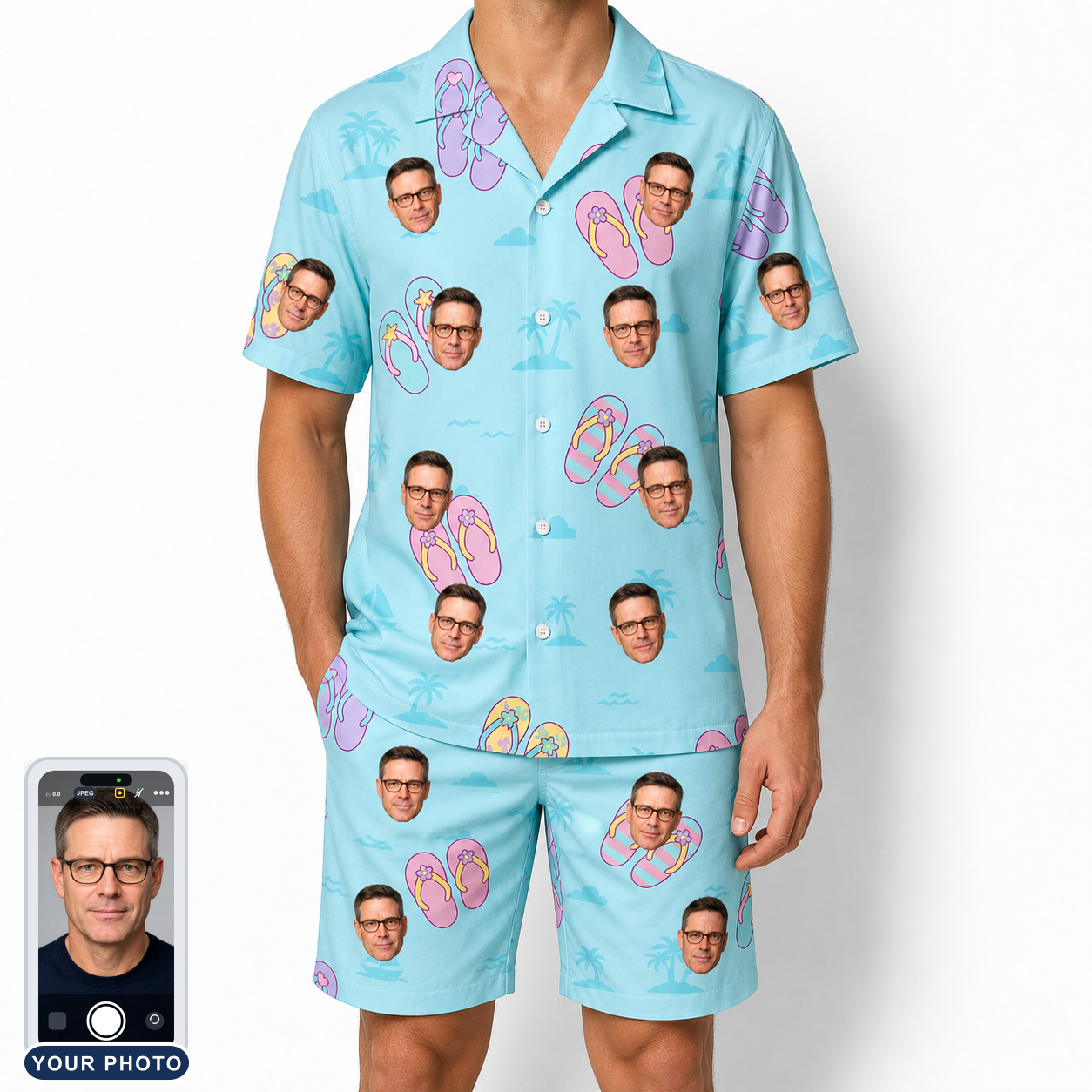 Men's Flipflop Fanfare Custom Face Shirt & Shorts Set