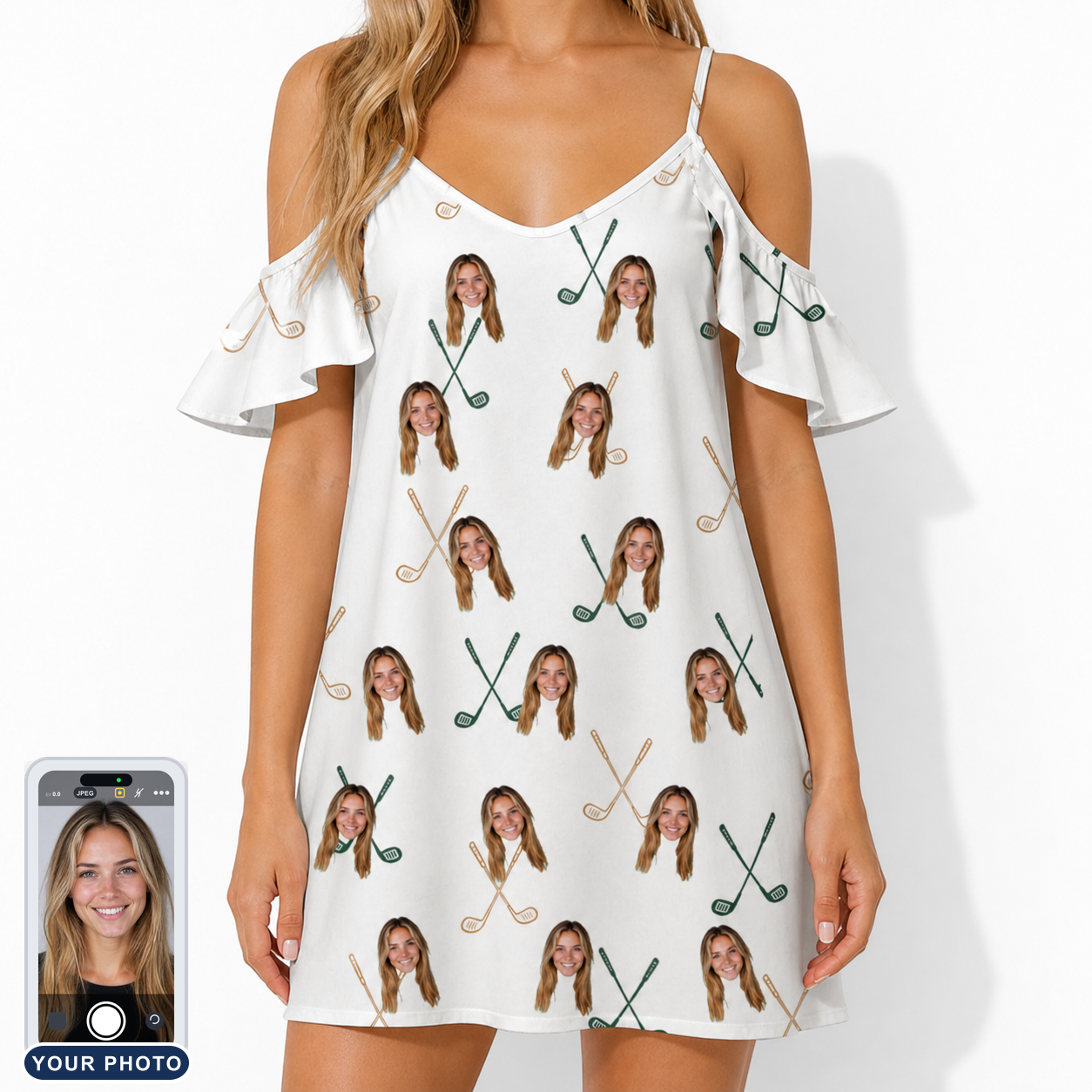 Women's Golf Glyphs Custom Face Off-Shoulder Dress