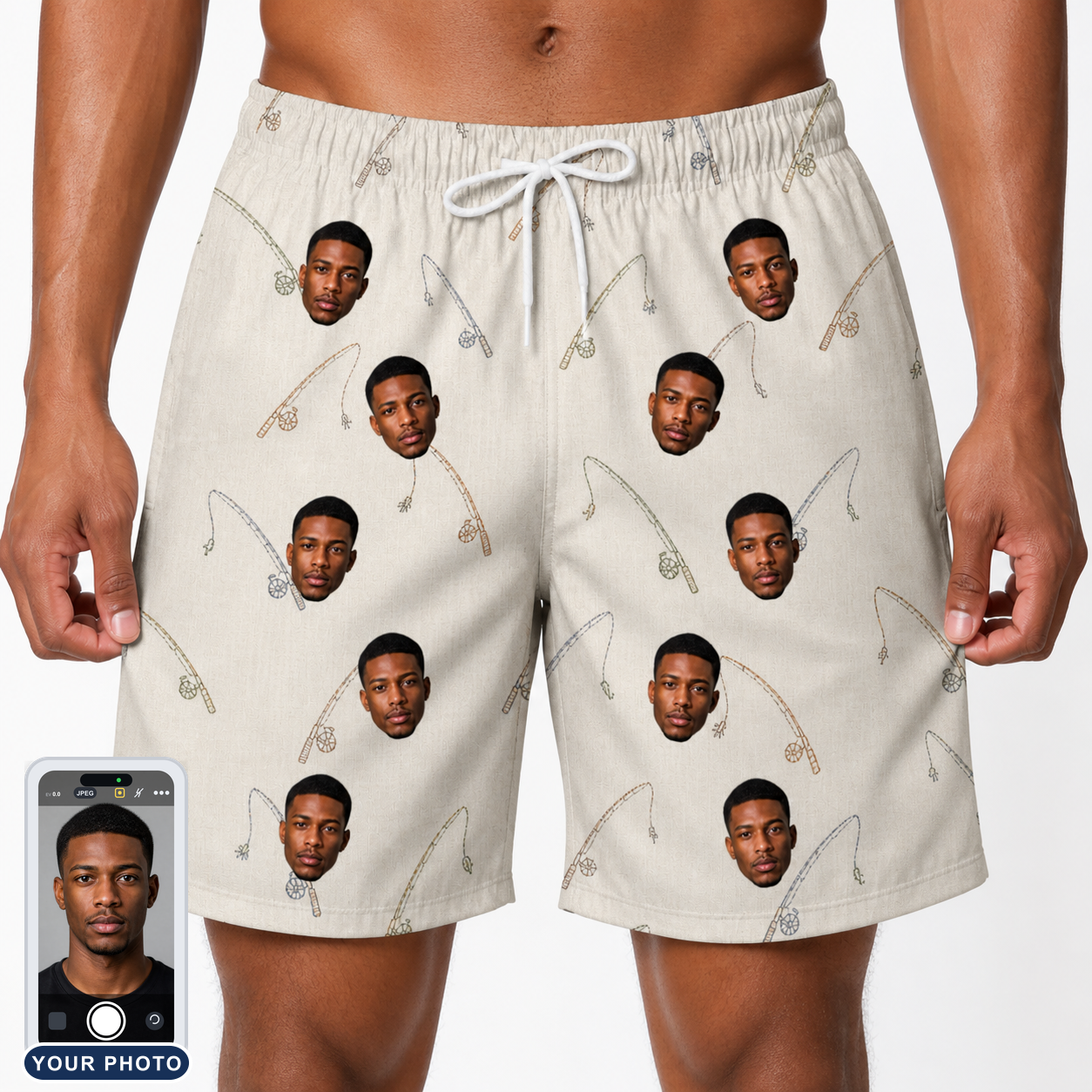 Men's Fishing Frenzy Custom Face Beach Shorts