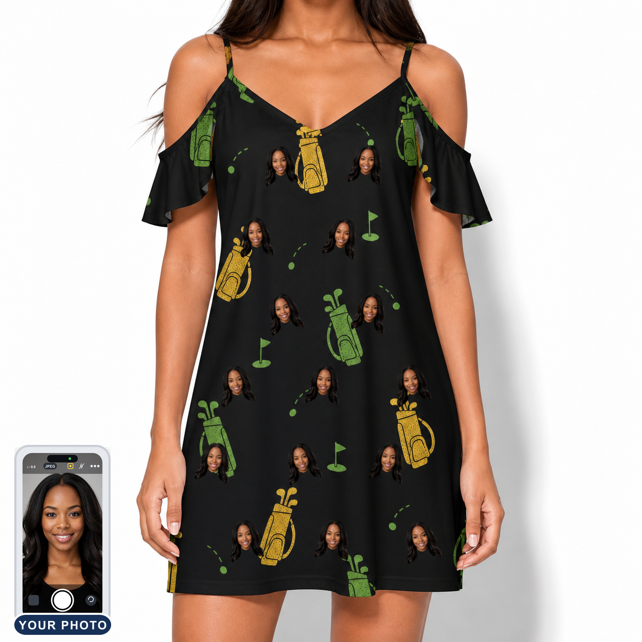 Women's Divot Duffels Custom Face Off-Shoulder Dress