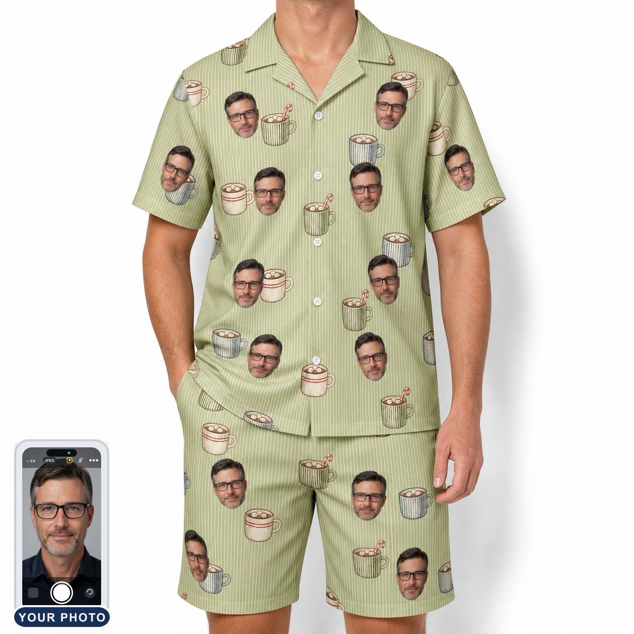 Men's Marshmallow Mugs Custom Face Shirt & Shorts Set