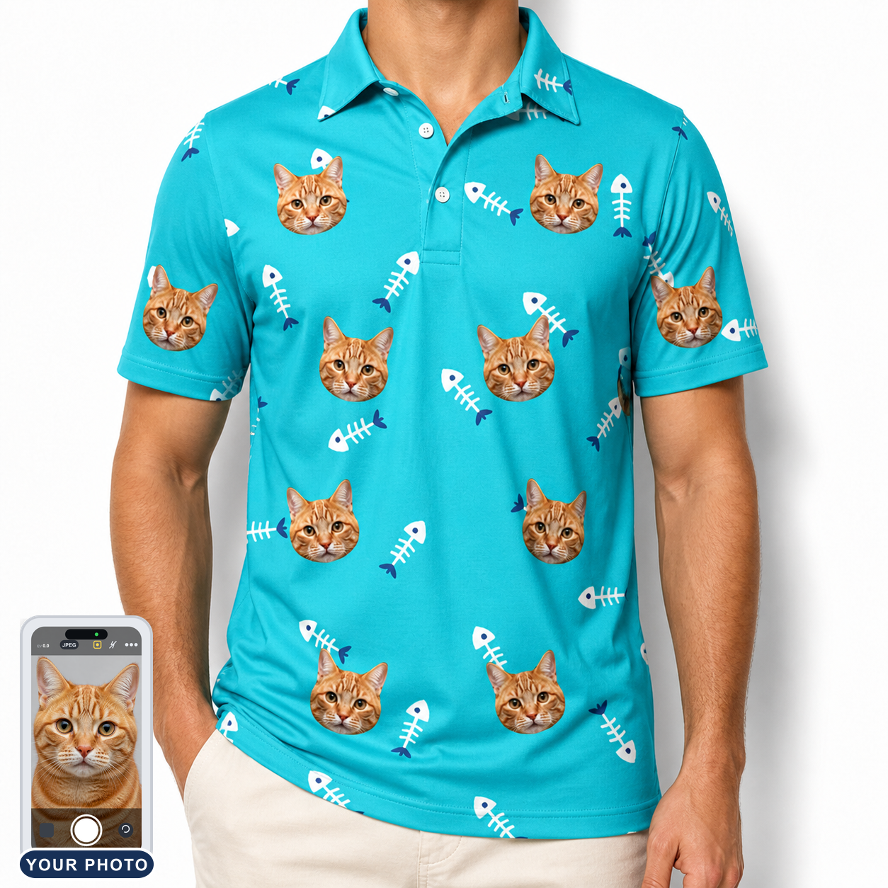 Men's Purrfect Pisces Custom Cat Face Polo Shirt