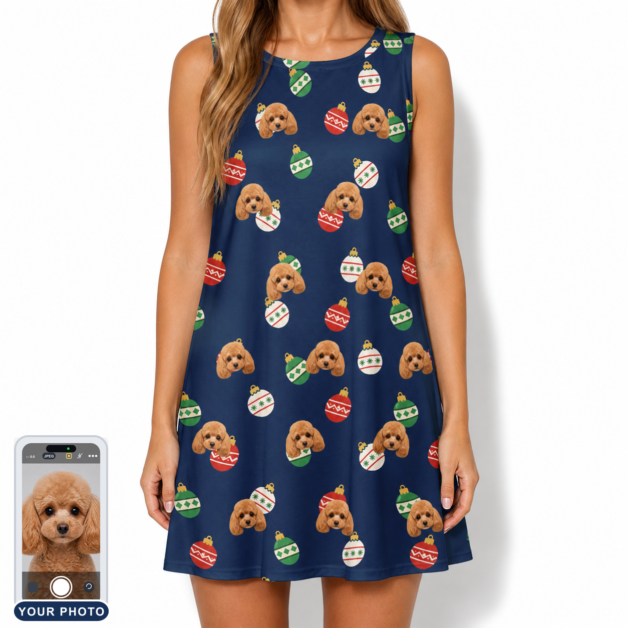 Women's December Dangles Custom Dog Face Tank Dress