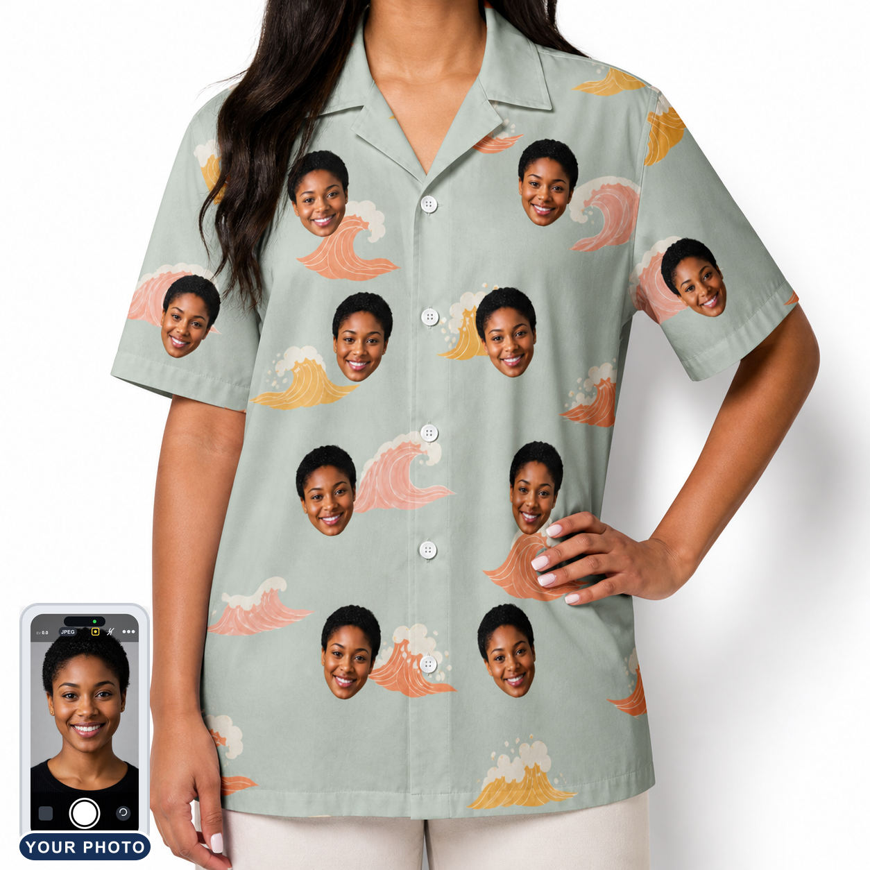 Women's Surf Symphony Custom Face Hawaiian Shirt