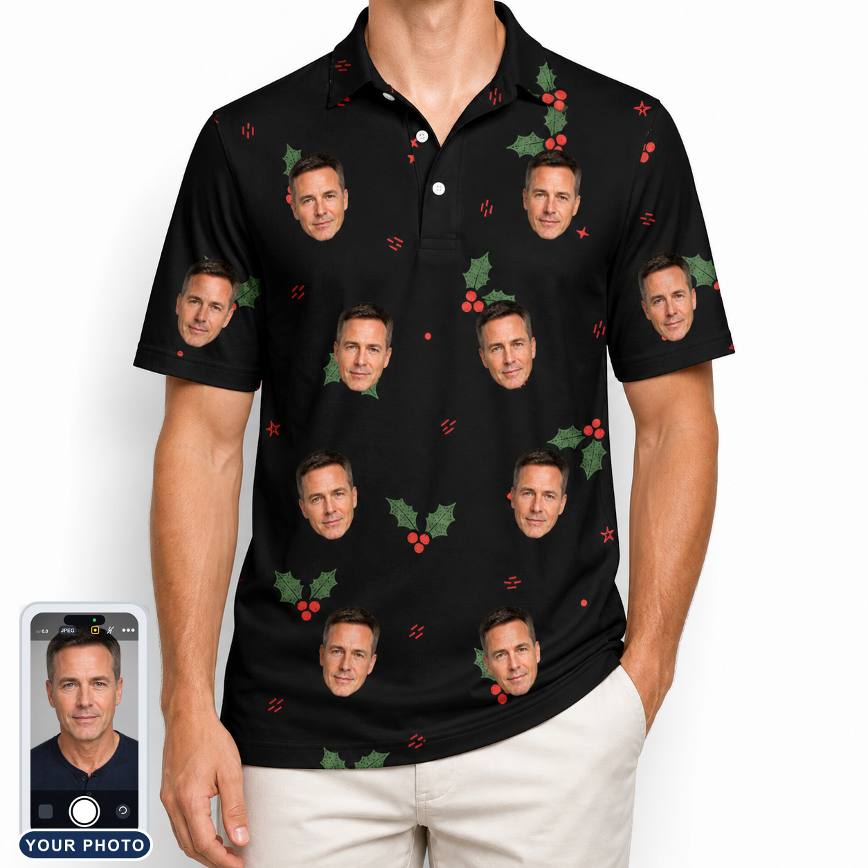 Men's Holly Hush Custom Face Polo Shirt