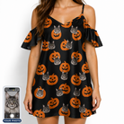 Women's Frightlight Fancies Custom Cat Face Off-Shoulder Dress