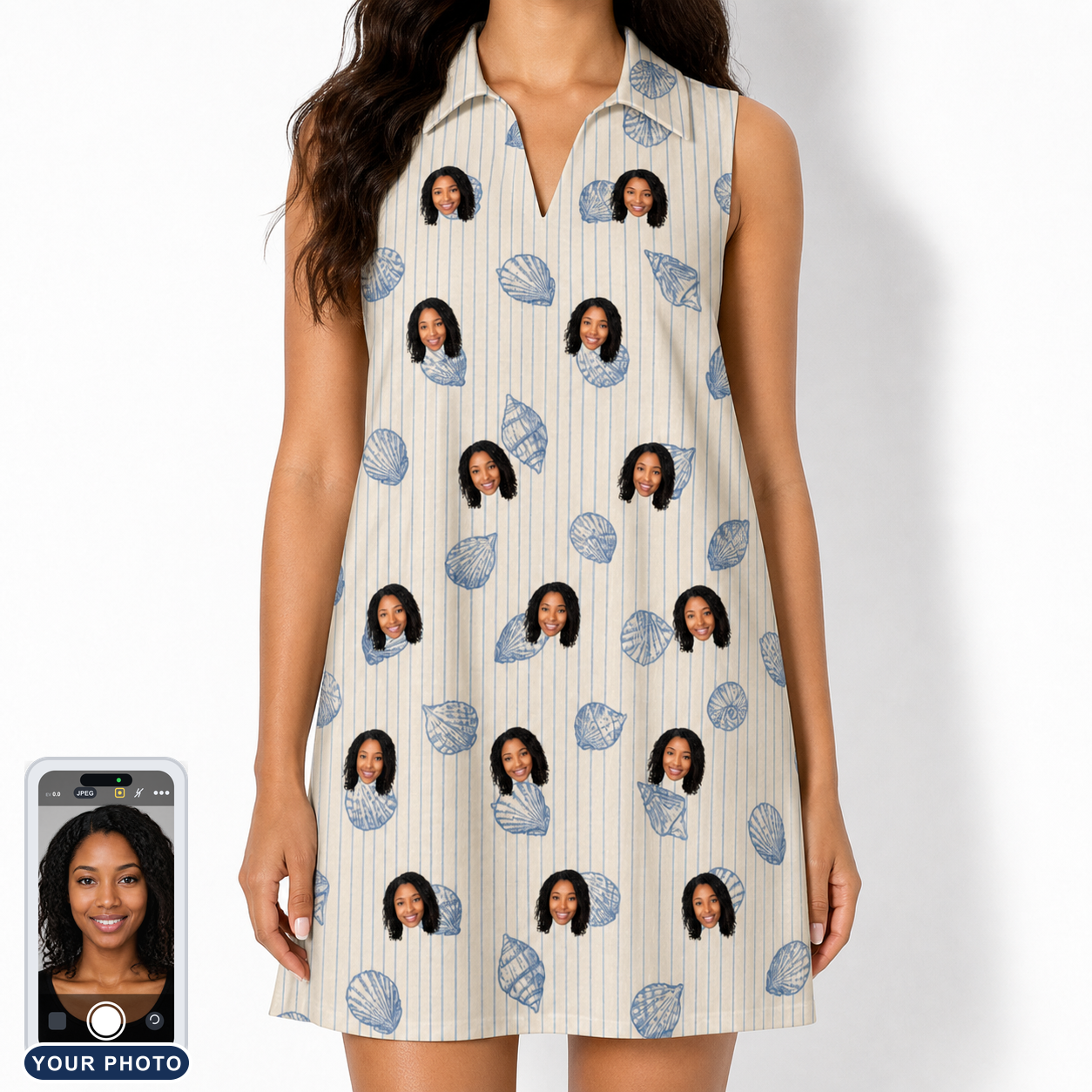 Women's Scallop Serenade Custom Face V-Neck Dress