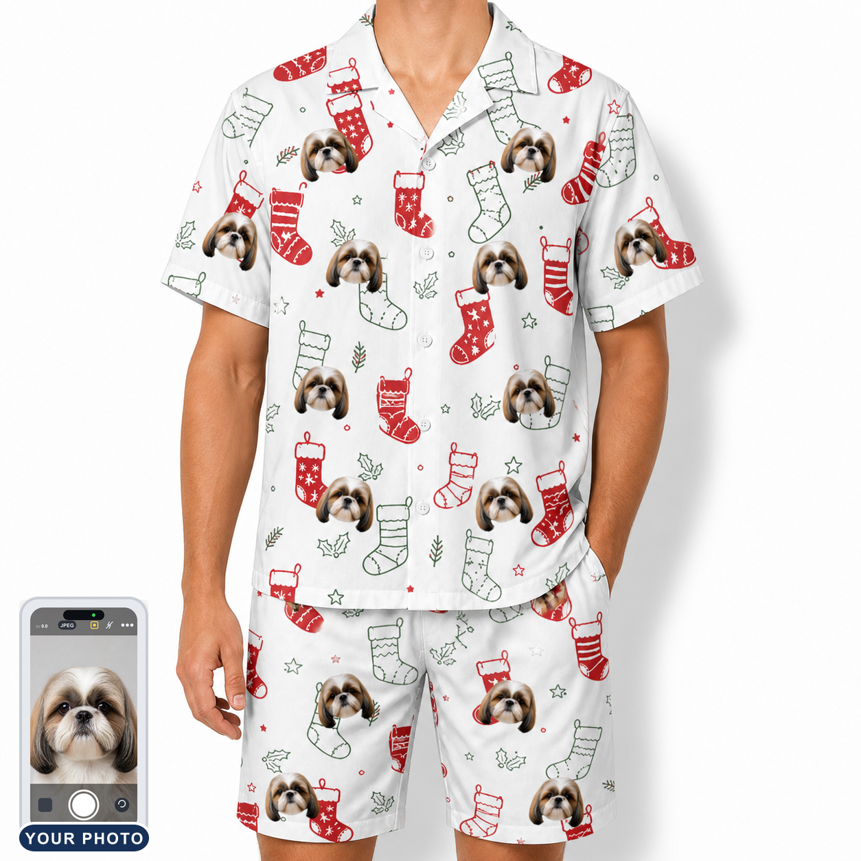 Men's Yule Pouches Custom Dog Face Shirt & Shorts Set