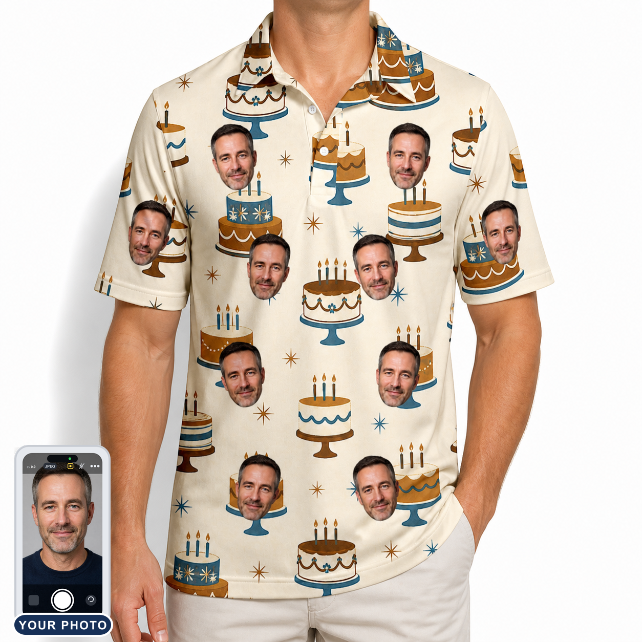 Men's Frosting Fanfare Custom Face Polo Shirt