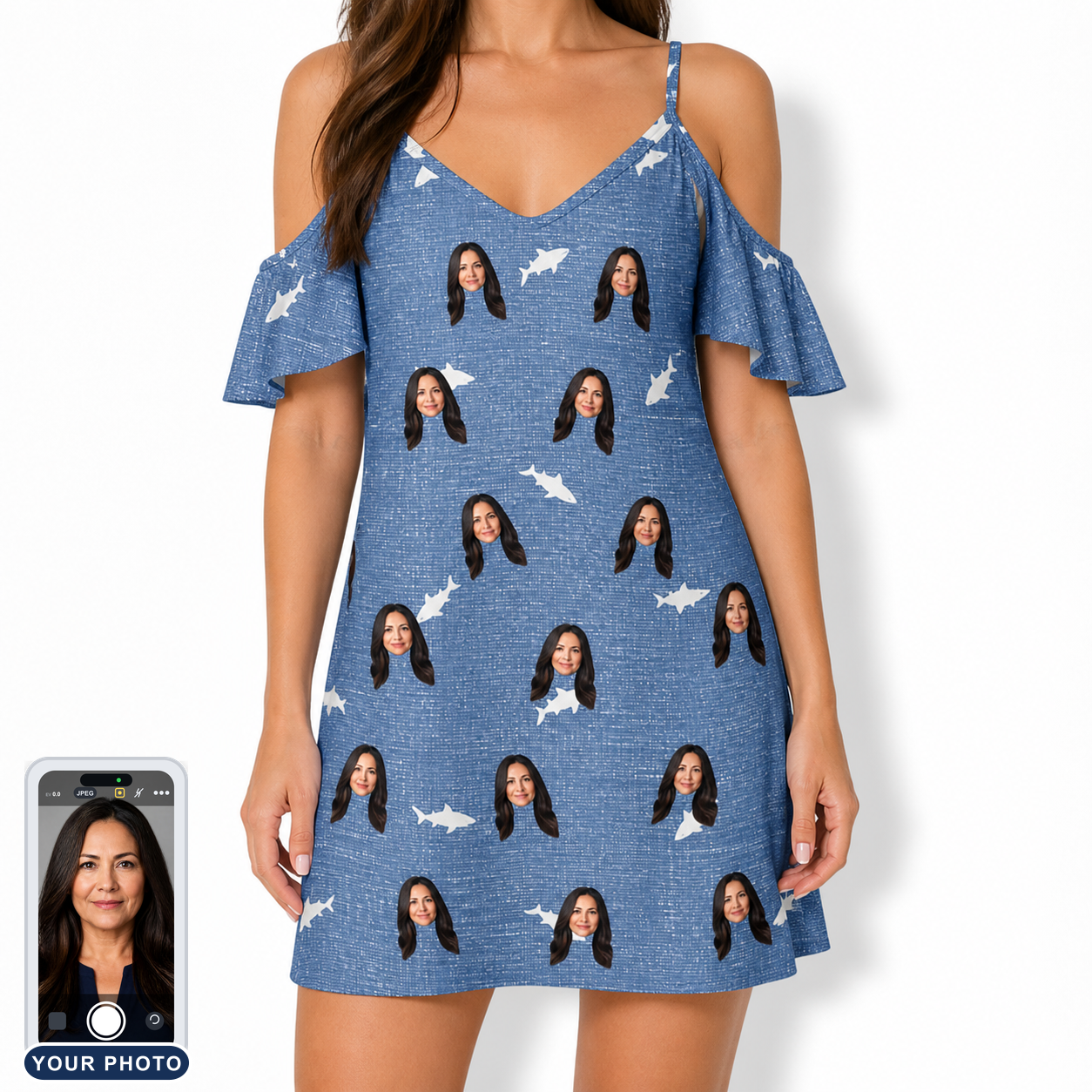 Women's Mako Minnows Custom Face Off-Shoulder Dress