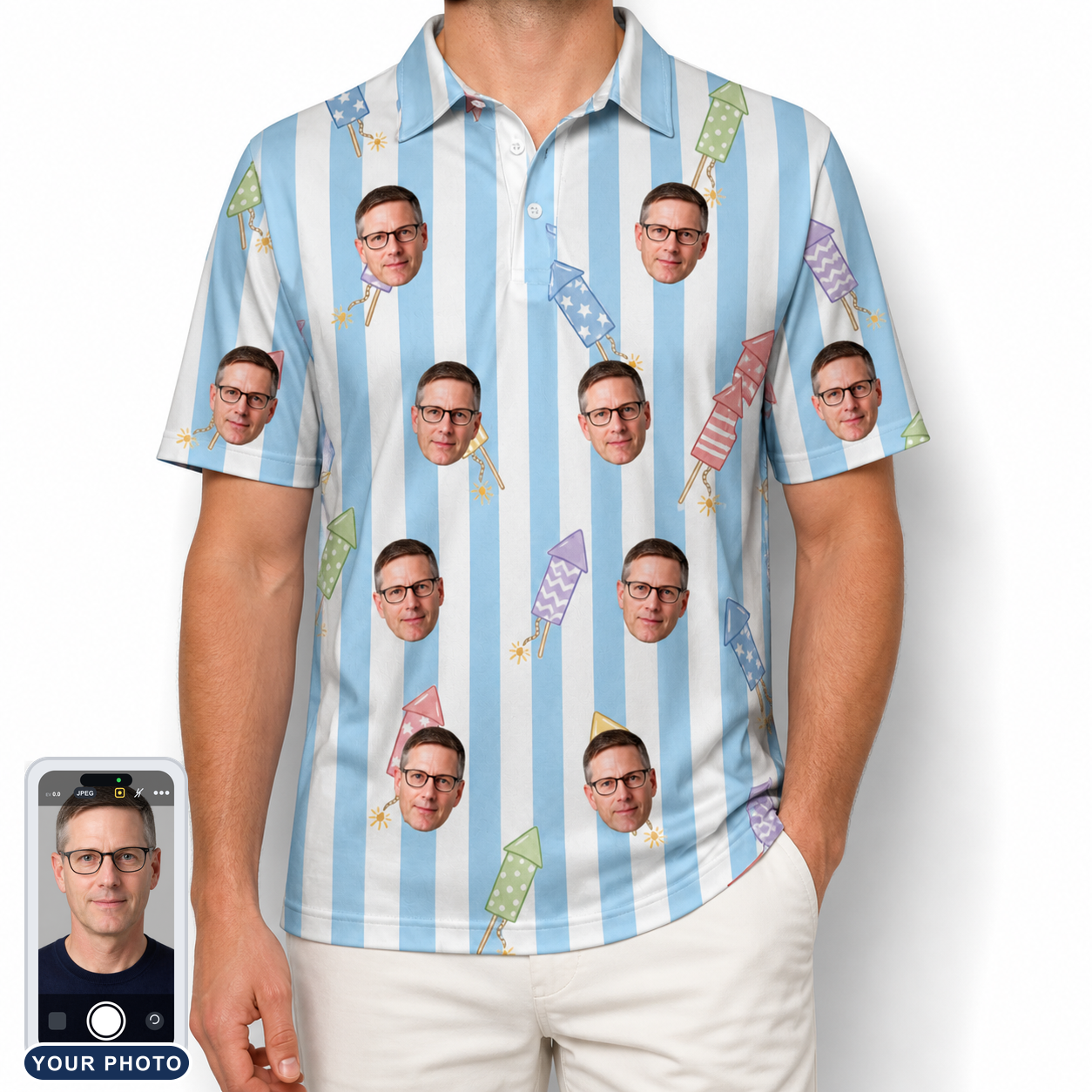 Men's Skyburst Salute Custom Face Polo Shirt