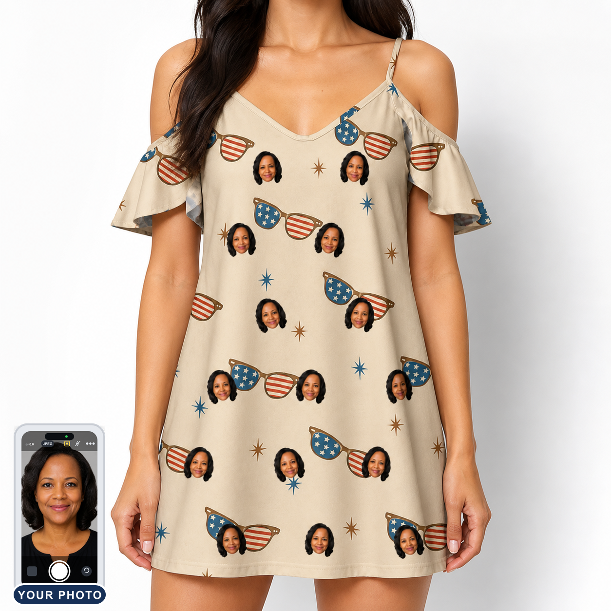 Women's Freedom Shades Custom Face Off-Shoulder Dress