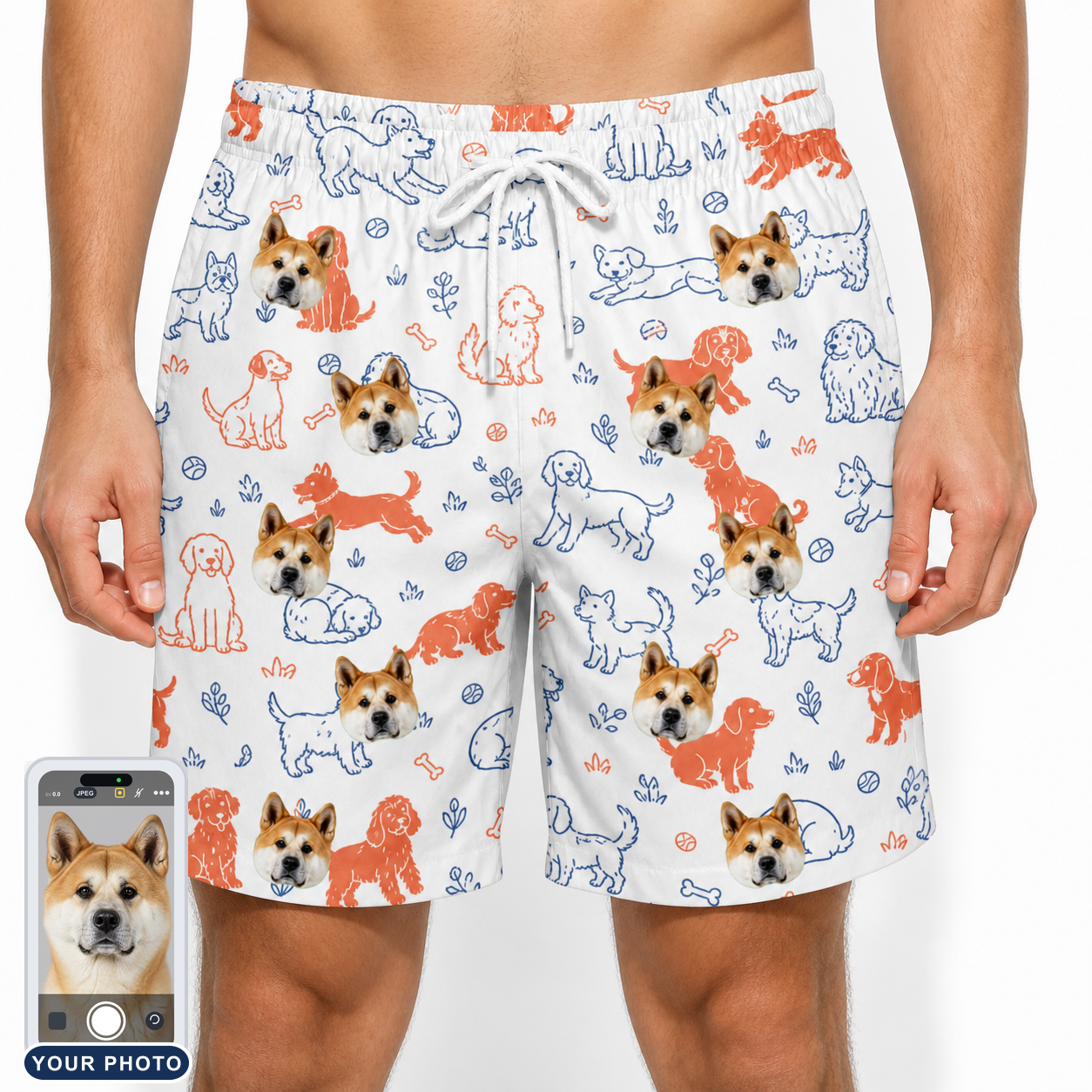 Men's Fido Follies Custom Dog Face Beach Shorts