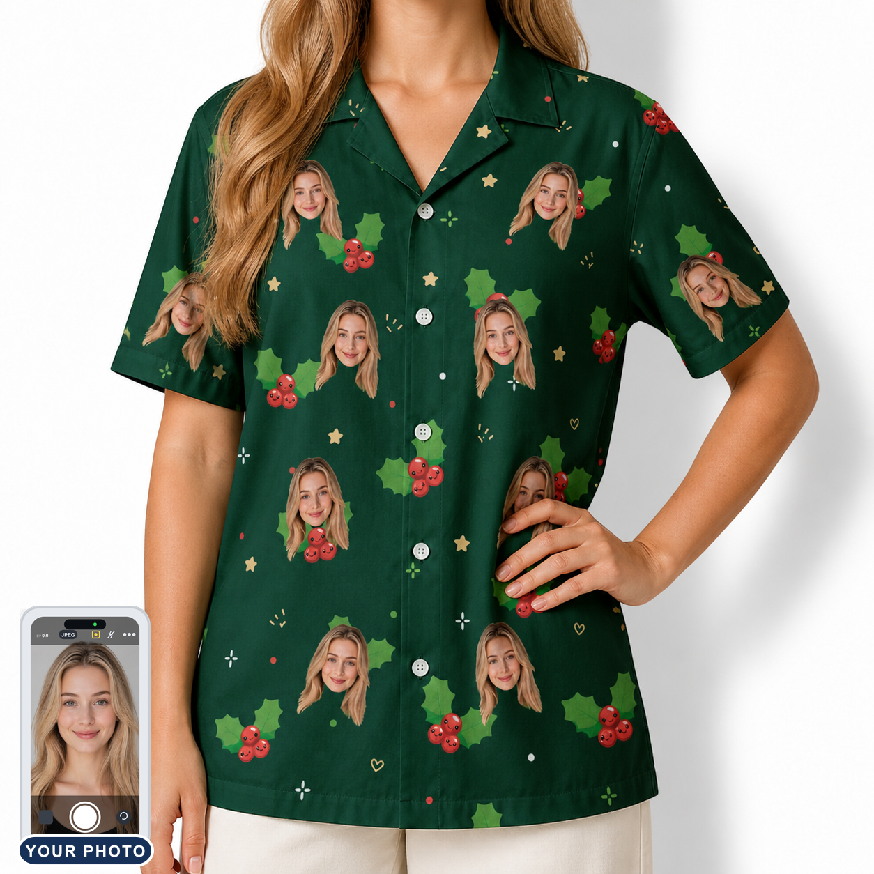 Women's Festive Foliage Custom Face Hawaiian Shirt
