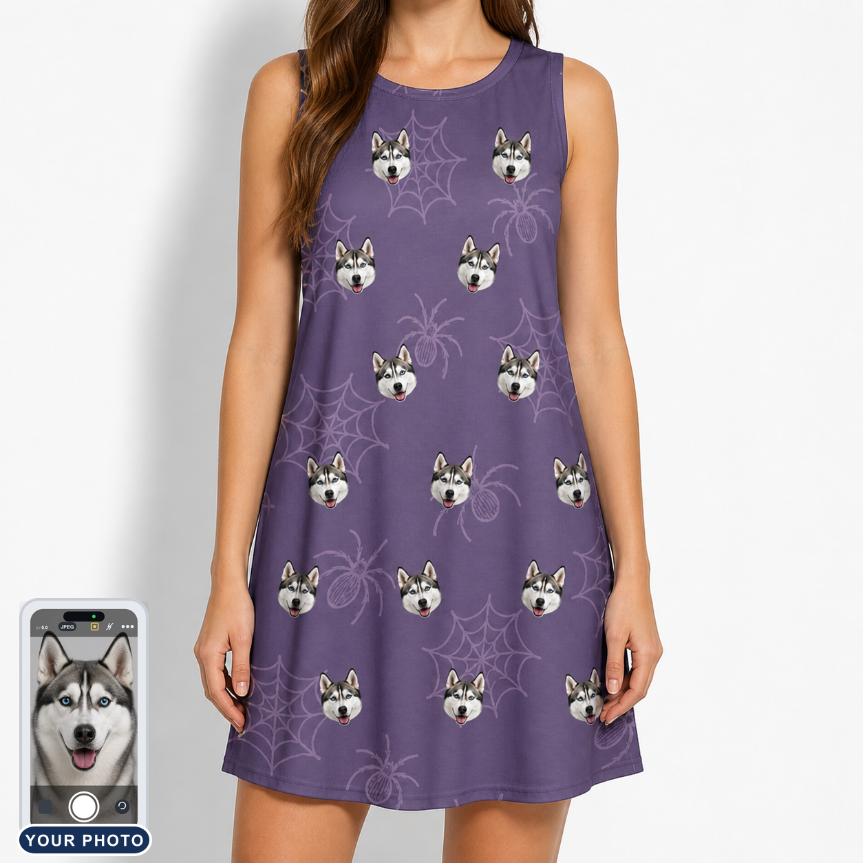 Women's Spider Social Custom Dog Face Tank Dress