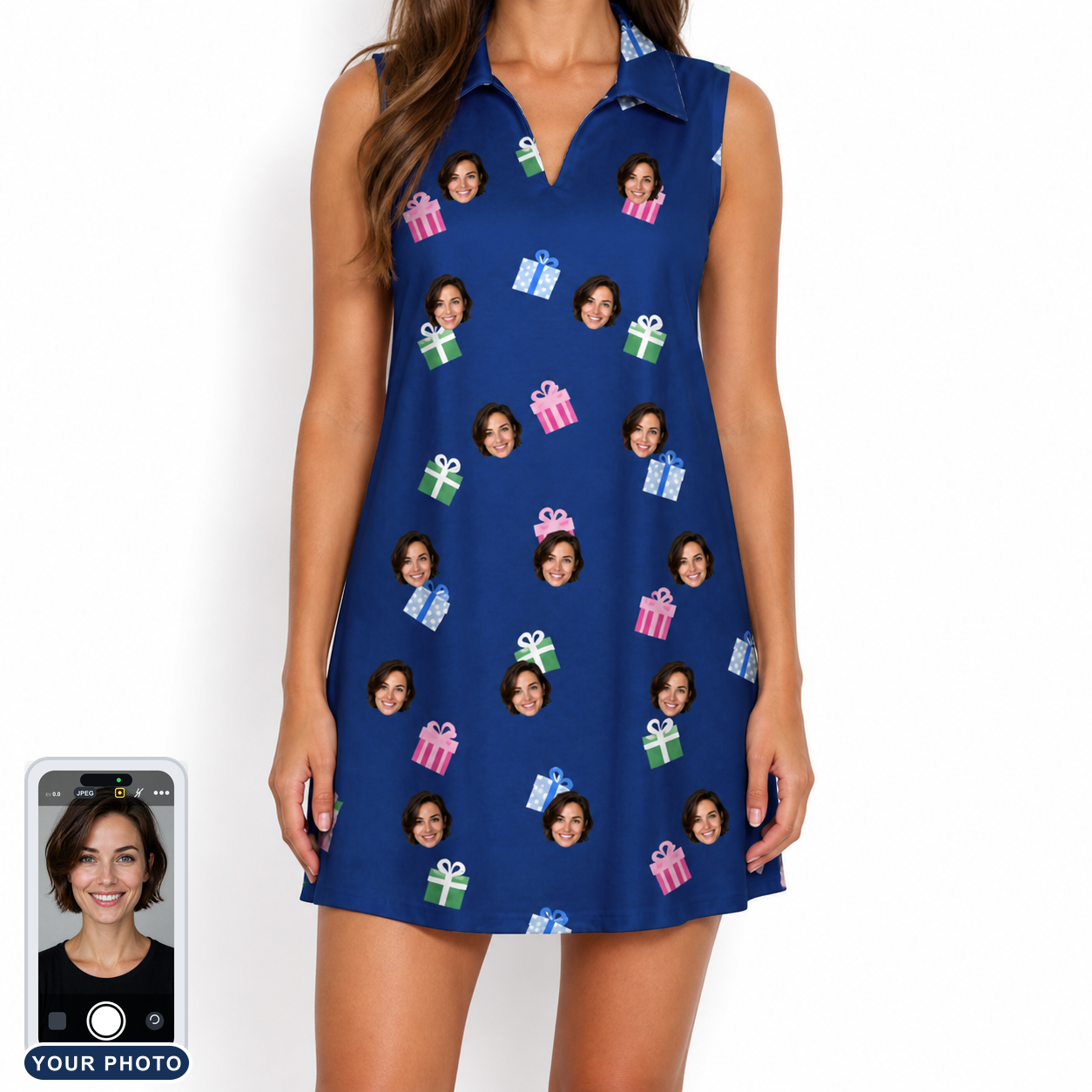 Women's Boxed Bliss Custom Face V-Neck Dress