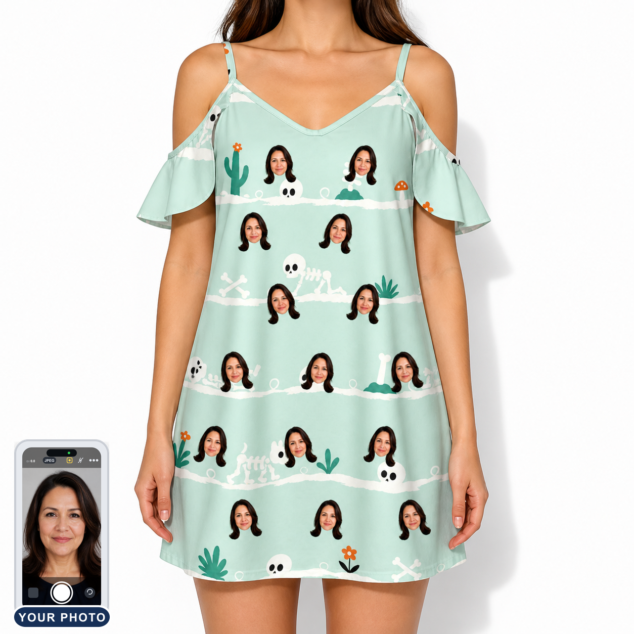 Women's Phantom Phalanges Custom Face Off-Shoulder Dress