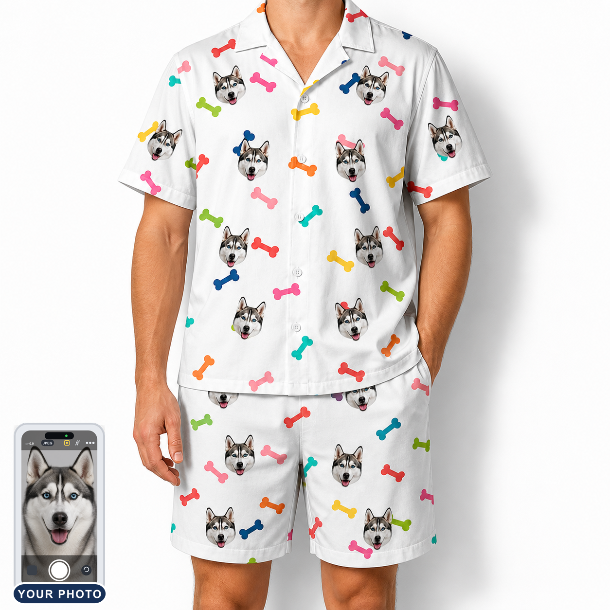 Men's Gnawvana Grove Custom Dog Face Shirt & Shorts Set
