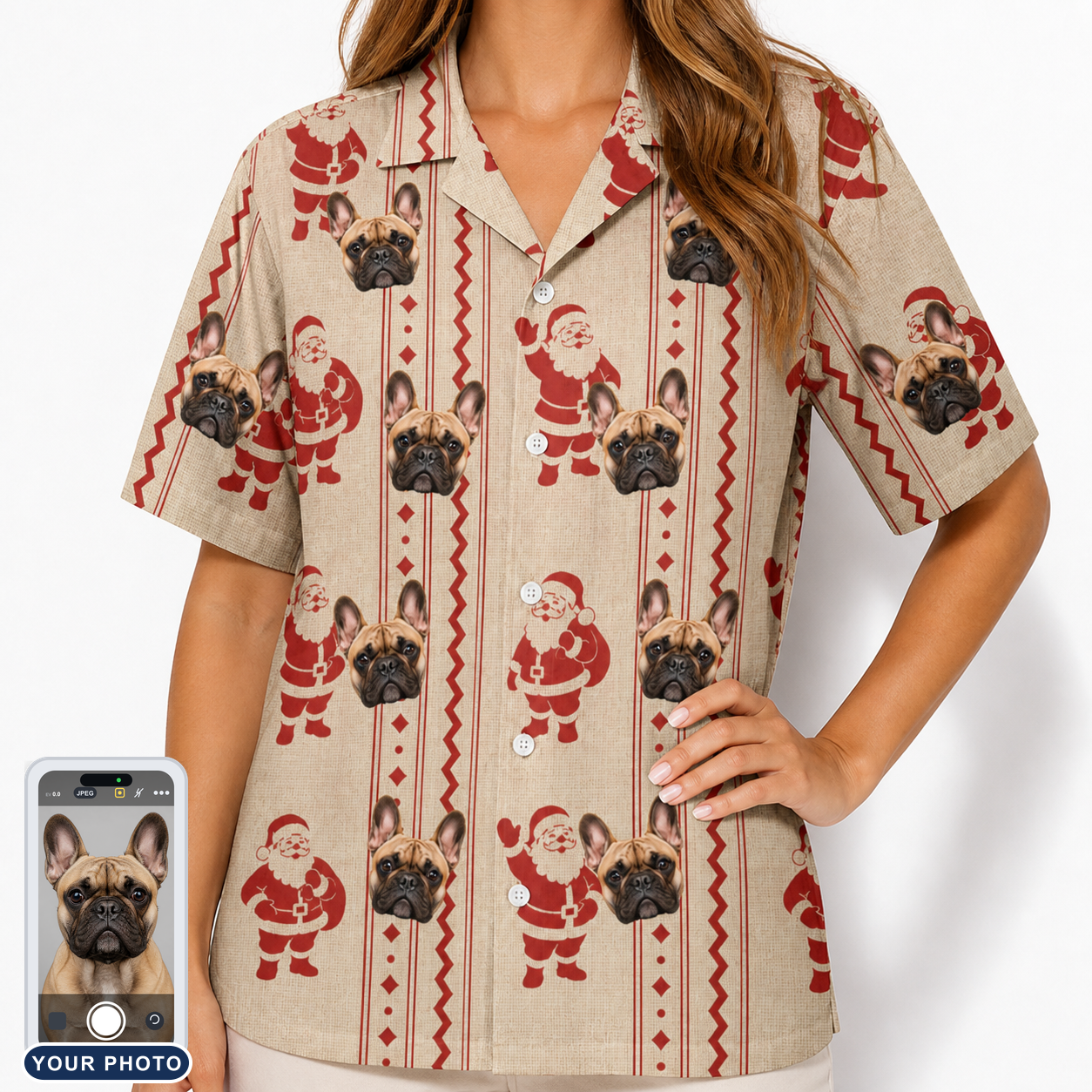 Women's Jolly Jingle Custom Dog Face Hawaiian Shirt