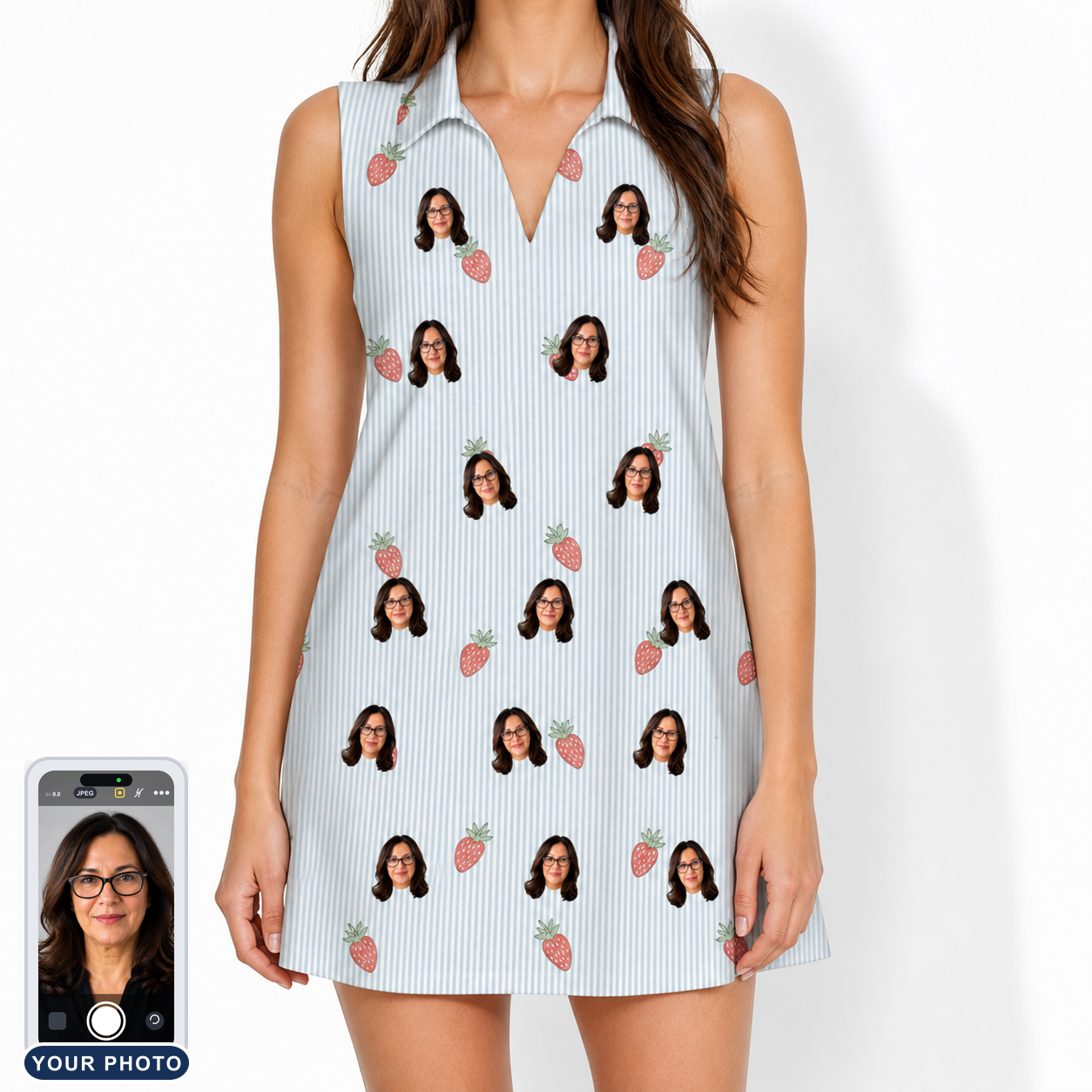 Women's Berry Merry Custom Face V-Neck Dress