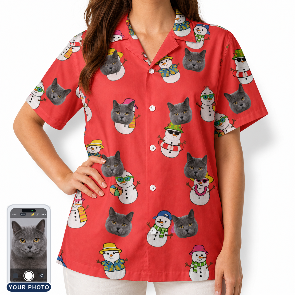 Women's Polar Pantomime Custom Cat Face Hawaiian Shirt