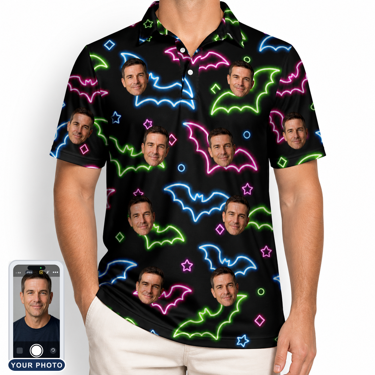 Men's Batty Night Custom Face Polo Shirt