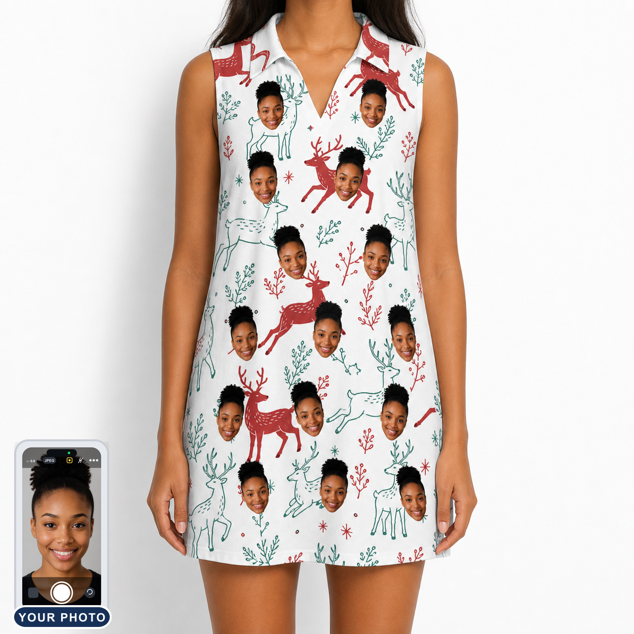 Women's Prancer Pranks Custom Face V-Neck Dress