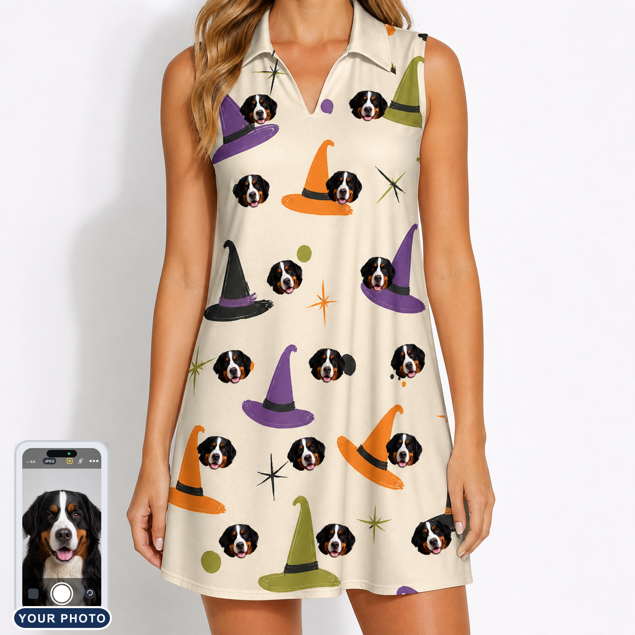 Women's Hexed Headwear Custom Dog Face V-Neck Dress